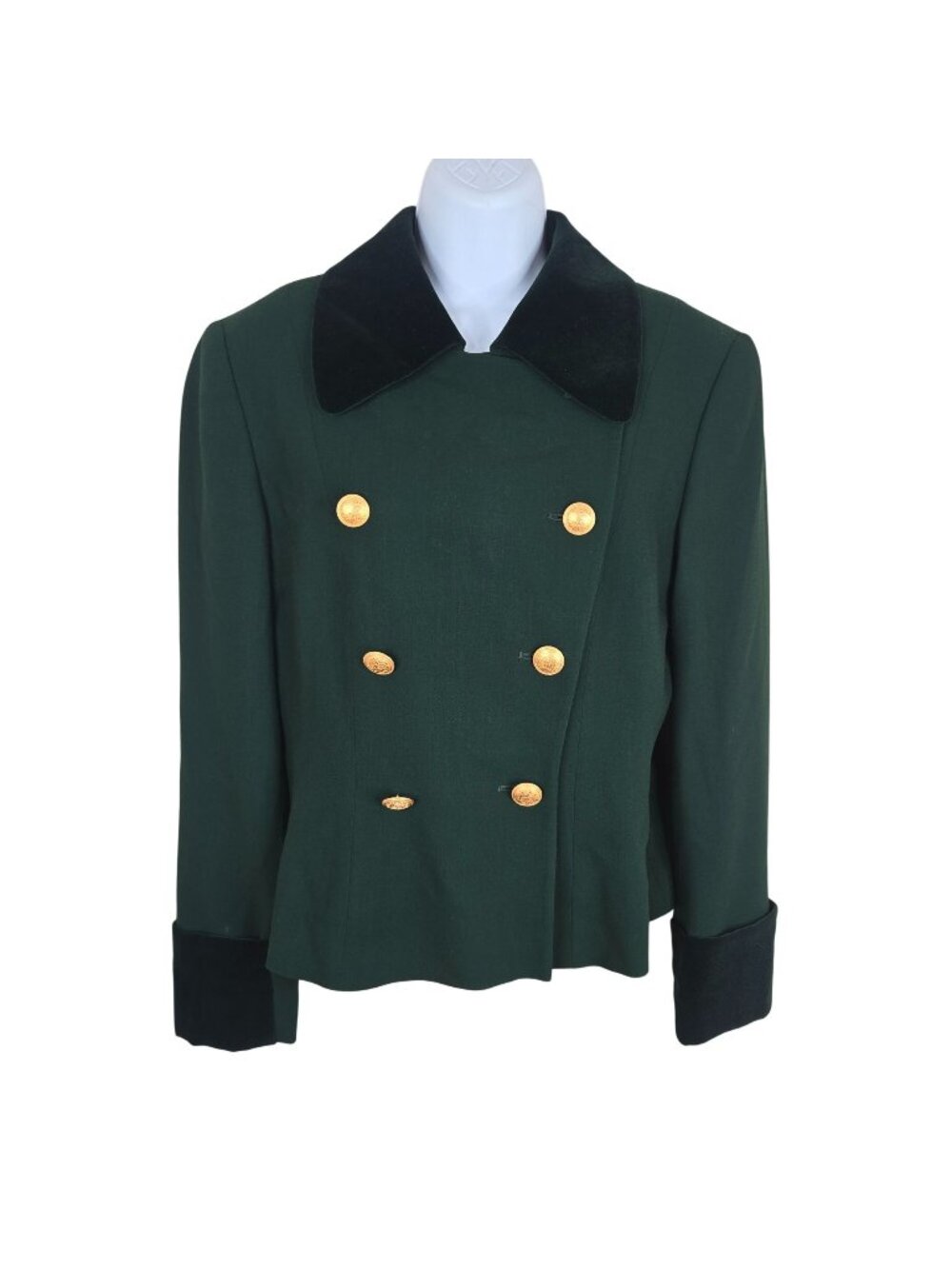 Vintage 80s Mondi Green Wool Equestrian Blazer Velvet Collar Cuffs Size 38 EU US